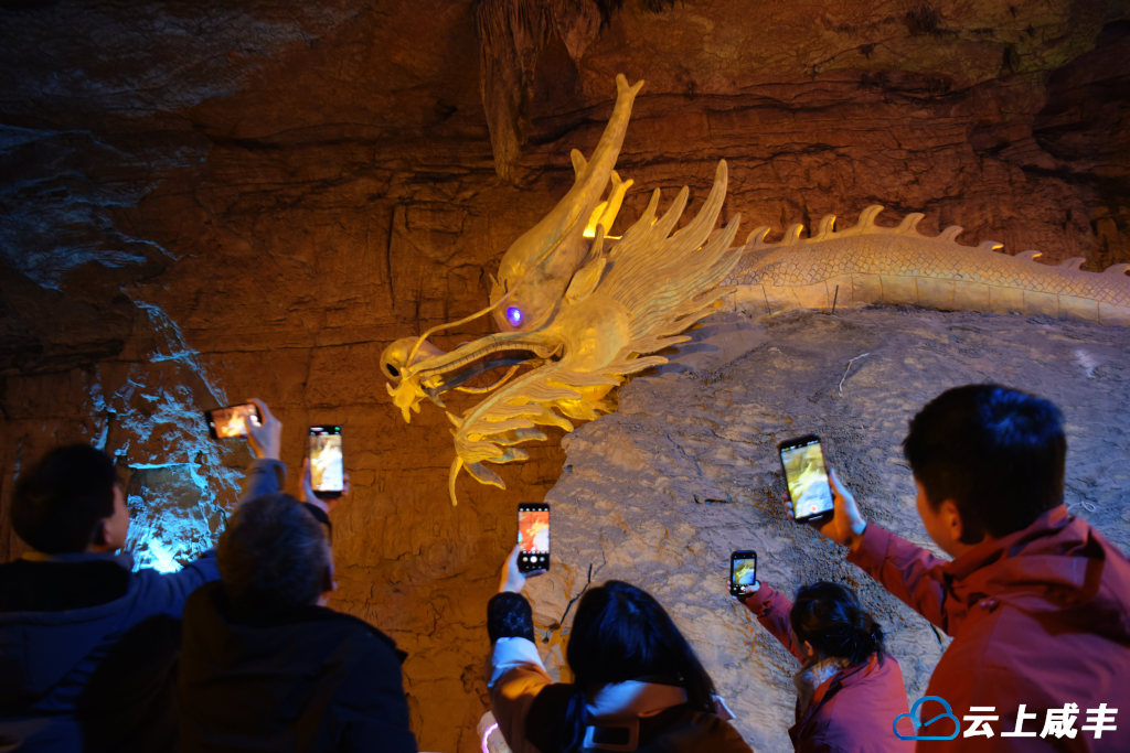 2月28日，游客在湖北省恩施土家族苗族自治州咸丰县高乐山镇白果坝村一处藏酒洞中参观龙景观。 (2).jpg