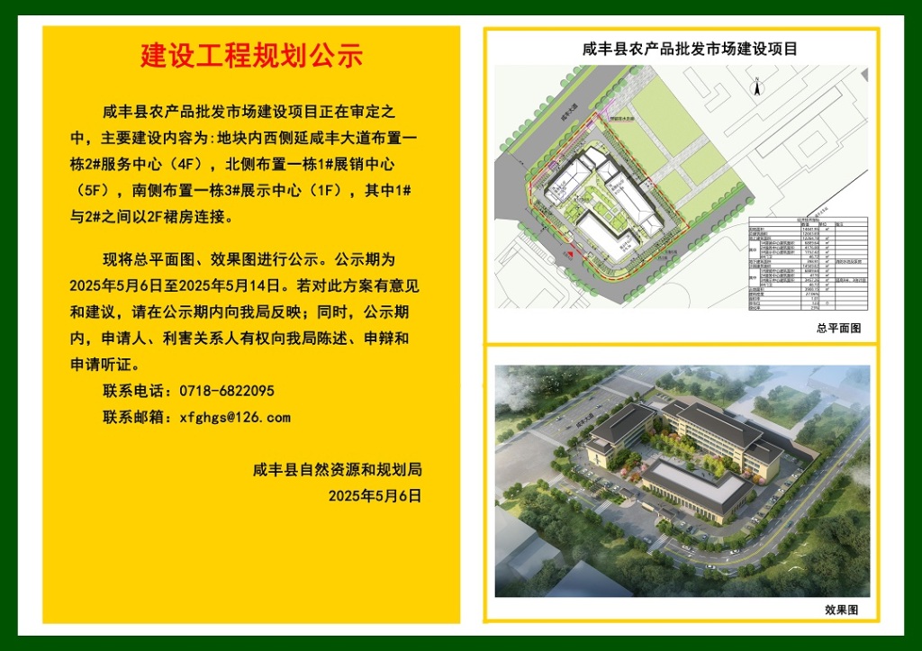 关于咸丰县农产品批发市场建设项目的公示