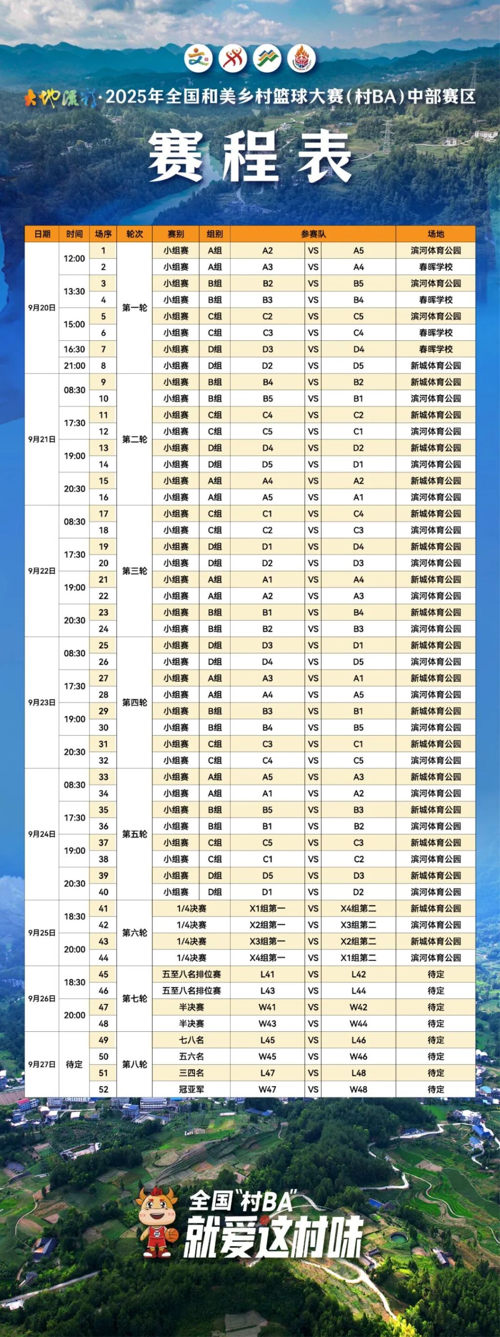 球迷必看！8天52场，全国“村BA”中部赛区赛程重磅公布！
