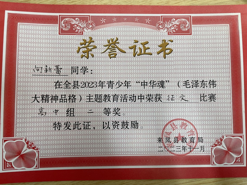 学生征文比赛二等奖 向新蕾.JPG
